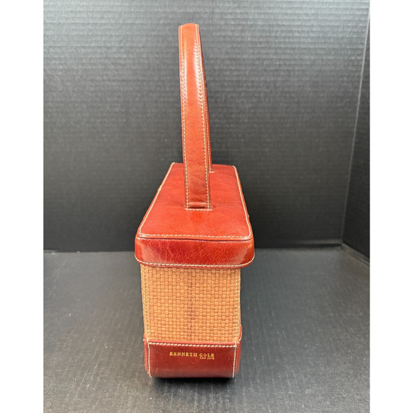 Kenneth Cole Leather and Straw Basket Top Handle Handbag Purse - Picture 5 of 16